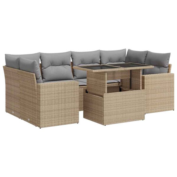 vidaXL 7 Piece Garden Sofa Set with Cushions Beige Poly Rattan