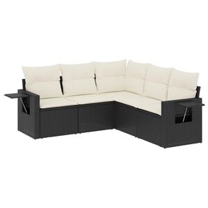 vidaXL 5 Piece Garden Sofa Set with Cushions Black Poly Rattan