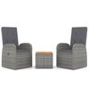 vidaXL 3 Piece Garden Lounge Set Grey Poly Rattan&Solid Wood Acacia