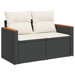 vidaXL Garden Sofa with Cushions 2-Seater Black Poly Rattan