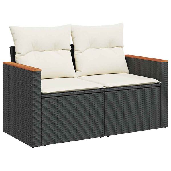 vidaXL Garden Sofa with Cushions 2-Seater Black Poly Rattan