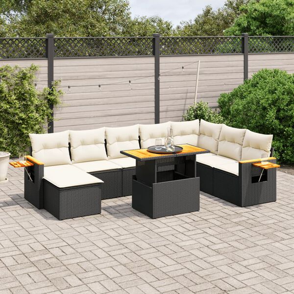 vidaXL 9 Piece Garden Sofa Set with Cushions Black Poly Rattan