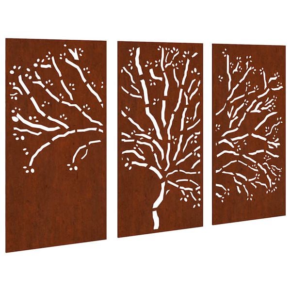 vidaXL Garden Wall Decorations 3 pcs 105x55 cm Corten Steel Tree Design