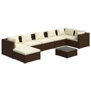 vidaXL 8 Piece Garden Lounge Set with Cushions Poly Rattan Brown