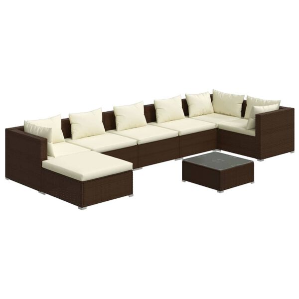 vidaXL 8 Piece Garden Lounge Set with Cushions Poly Rattan Brown