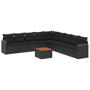 vidaXL 10 Piece Garden Sofa Set with Cushions Black Poly Rattan