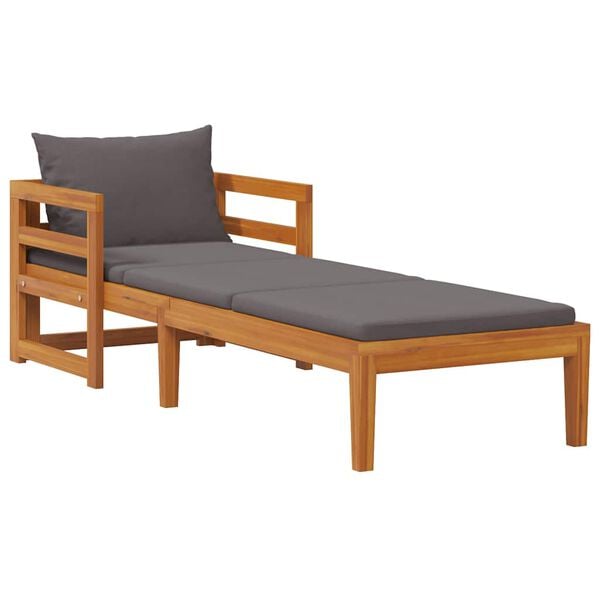 vidaXL Sun Lounger with Dark Grey Cushions Solid Acacia Wood