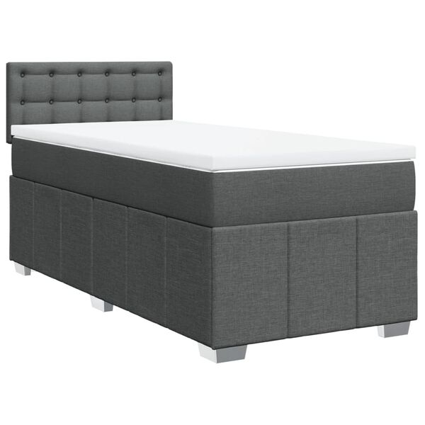 vidaXL Box Spring Bed with Mattress Dark Grey King Single Fabric