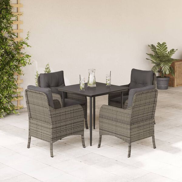vidaXL 5 Piece Garden Dining Set with Cushions Grey Poly Rattan