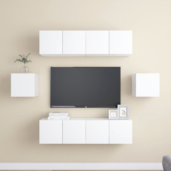 vidaXL 6 Piece TV Cabinet Set White Engineered Wood