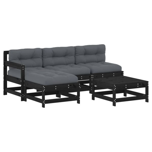vidaXL 5 Piece Garden Lounge Set with Cushions Black Solid Wood