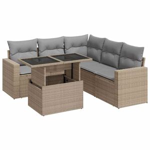 vidaXL 6 Piece Garden Sofa Set with Cushions Beige Poly Rattan