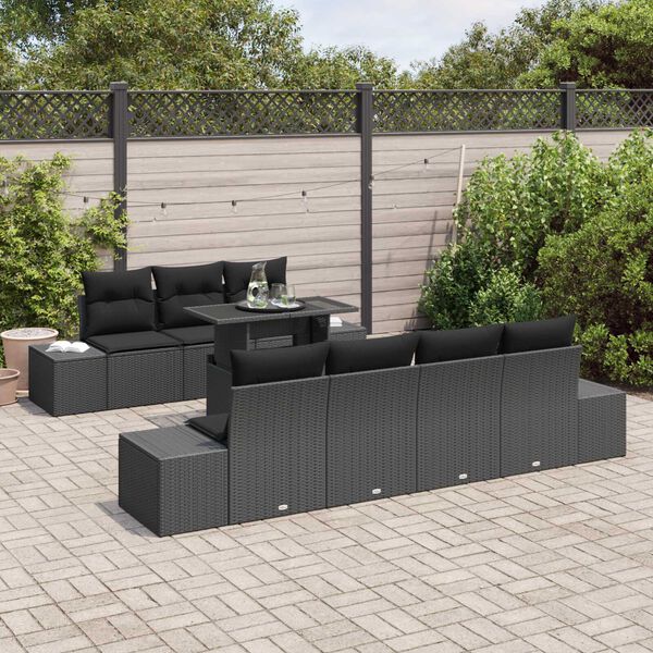 vidaXL Garden Sofa Set 8 pcs Black Poly Rattan and Powder-Coated Steel