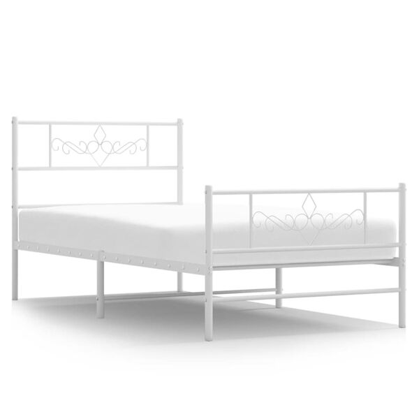vidaXL Metal Bed Frame without Mattress with Footboard White 90x190cm
