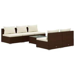 vidaXL 6 Piece Garden Lounge Set with Cushions Poly Rattan Brown