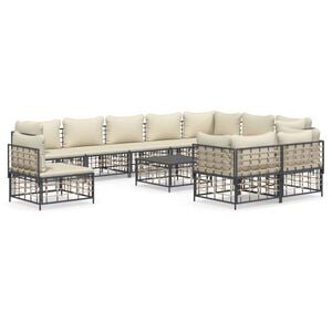 vidaXL 11 Piece Garden Lounge Set with Cushions Anthracite Poly Rattan