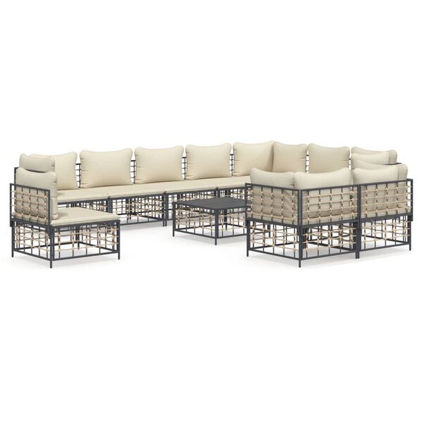 vidaXL 11 Piece Garden Lounge Set with Cushions Anthracite Poly Rattan