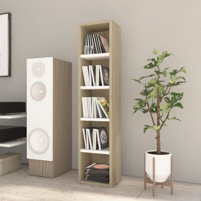 vidaXL CD Cabinet White and Sonoma Oak 21x16x93.5 cm Engineered Wood