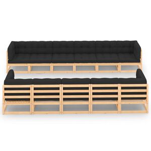 vidaXL 11 Piece Garden Lounge Set with Anthracite Cushions Pinewood