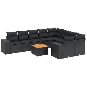 vidaXL 10 Piece Garden Sofa Set with Cushions Black Poly Rattan
