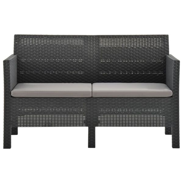 vidaXL 2-Seater Garden Sofa with Cushions Anthracite PP Rattan
