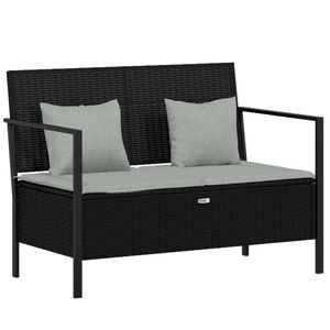 vidaXL 2-Seater Garden Bench with Cushions Black Poly Rattan