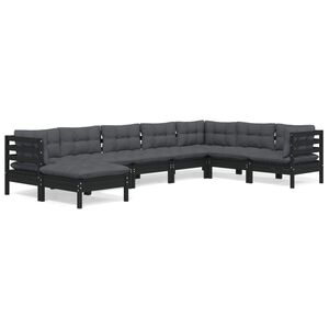 vidaXL 8 Piece Garden Lounge Set with Cushions Black Solid Pinewood