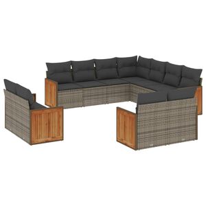 vidaXL 11 Piece Garden Sofa Set with Cushions Grey Poly Rattan