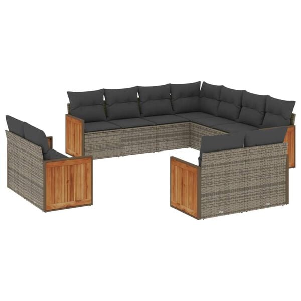 vidaXL 11 Piece Garden Sofa Set with Cushions Grey Poly Rattan