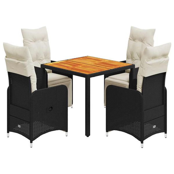 vidaXL 5 Piece Garden Bistro Set with Cushions Black Poly Rattan