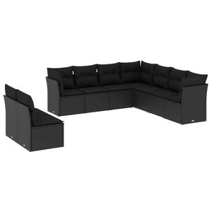 vidaXL 9 Piece Garden Sofa Set with Cushions Black Poly Rattan