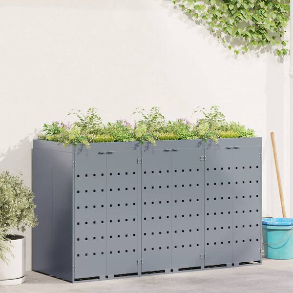 vidaXL Wheelie Bin Storage for 3 Bins Light Grey 204 x 77.5 x 121.5 cm