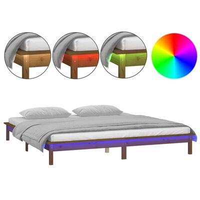 vidaXL LED Bed Frame Honey Brown 150x200 cm King Size Solid Wood
