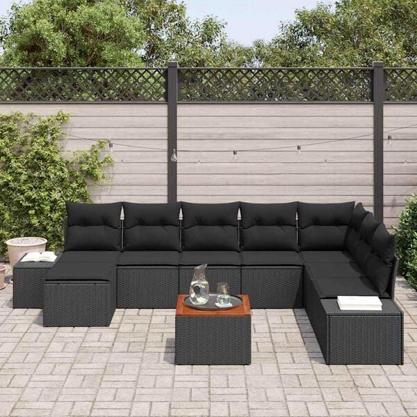 vidaXL Garden Sofa Set 9 pcs Black