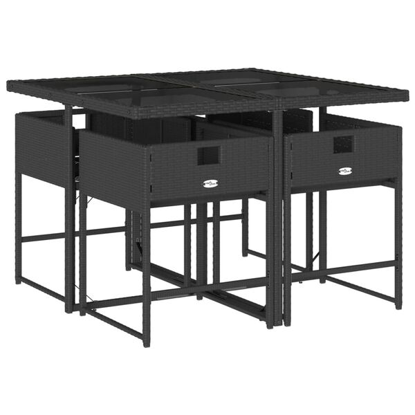 vidaXL 5 Piece Garden Dining Set with Cushions Black Poly Rattan