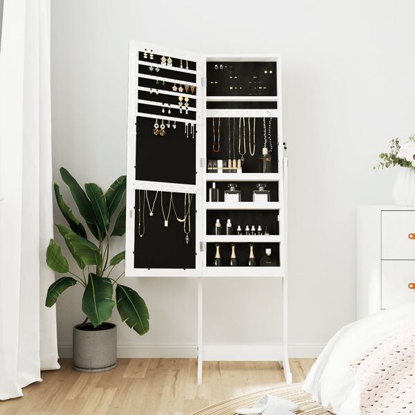 vidaXL Mirror Jewellery Cabinet Free Standing White 42x38x152 cm