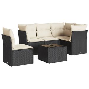 vidaXL 6 Piece Garden Sofa Set with Cushions Black Poly Rattan