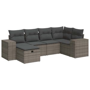 vidaXL 6 Piece Garden Sofa Set with Cushions Grey Poly Rattan