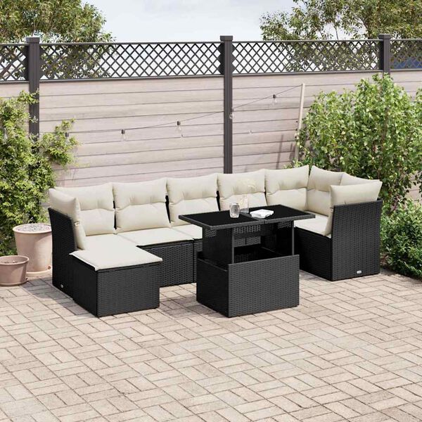 vidaXL 8 Piece Garden Sofa Set with Cushions Black Poly Rattan
