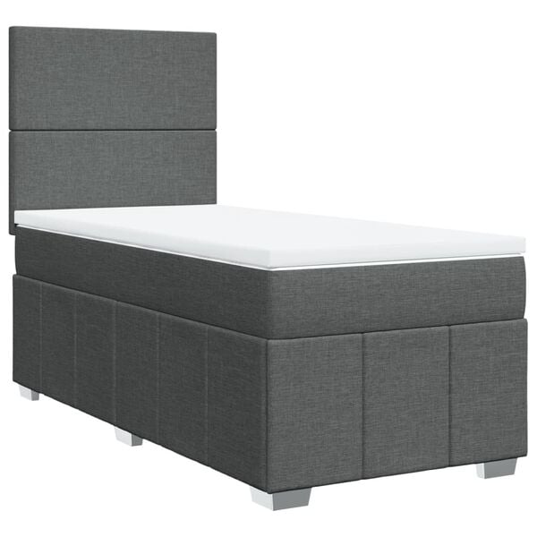 vidaXL Box Spring Bed with Mattress Dark Grey King Single Fabric