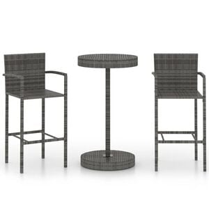 vidaXL 3 Piece Garden Bar Set Poly Rattan Grey