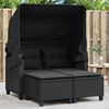 vidaXL Garden Sofa 2-Seater with Canopy and Stools Black Poly Rattan