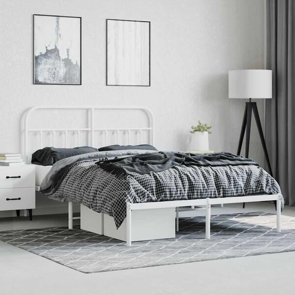 vidaXL Metal Bed Frame without Mattress with Headboard White 135x190cm