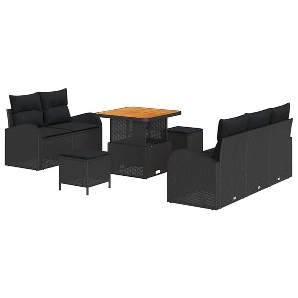vidaXL Garden Sofa Set with Cushion 8 pcs Black 80 x 80 x 71 cm