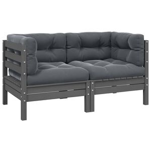 vidaXL 2-Seater Garden Sofa with Cushions Grey Solid Wood Pine