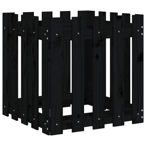 vidaXL Garden Planter with Fence Design Black 50x50x50 cm Solid Wood Pine