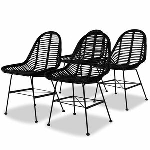 vidaXL Dining Chair | Set of 4 | Black | Natural rattan, wrought iron | Standard