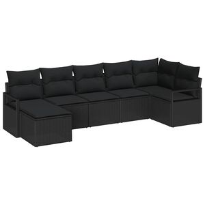 vidaXL Sofa Set 7 pcs Black Poly Rattan