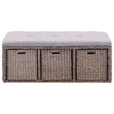 vidaXL Bench with 3 Baskets Seagrass 105x40x42 cm Grey