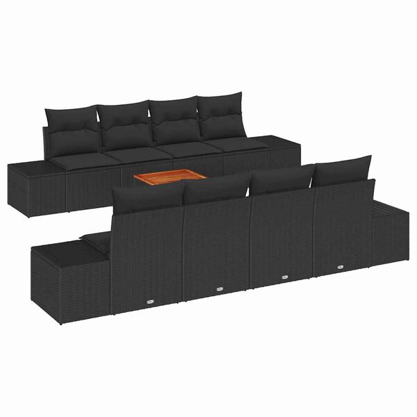 vidaXL Garden Sofa Set with Storage 9 pcs Black Poly Rattan
